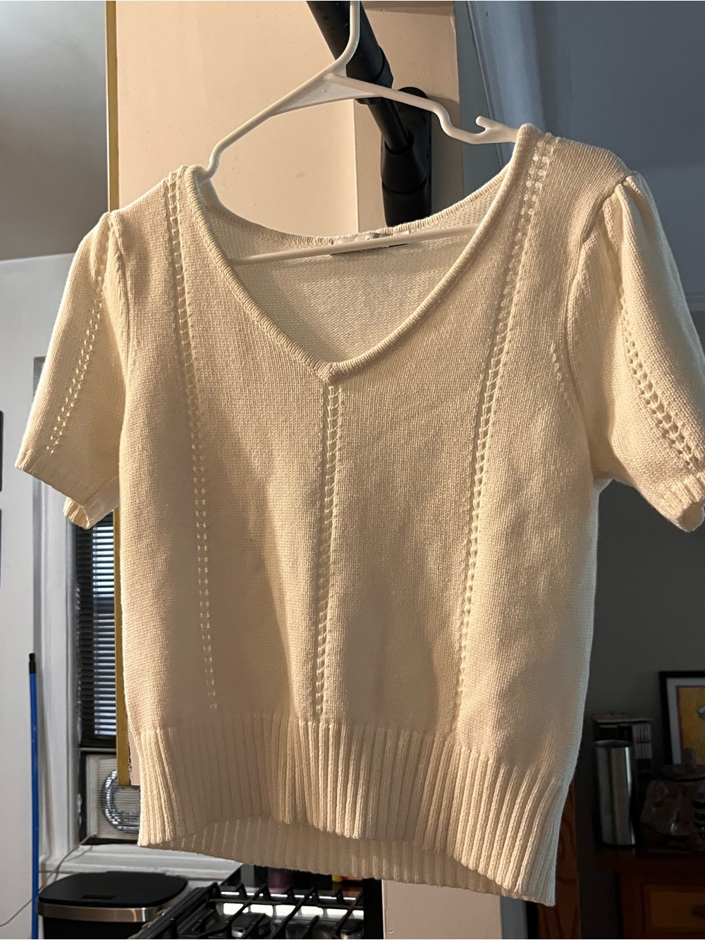 Lush Cream Knit short sleeve sweater